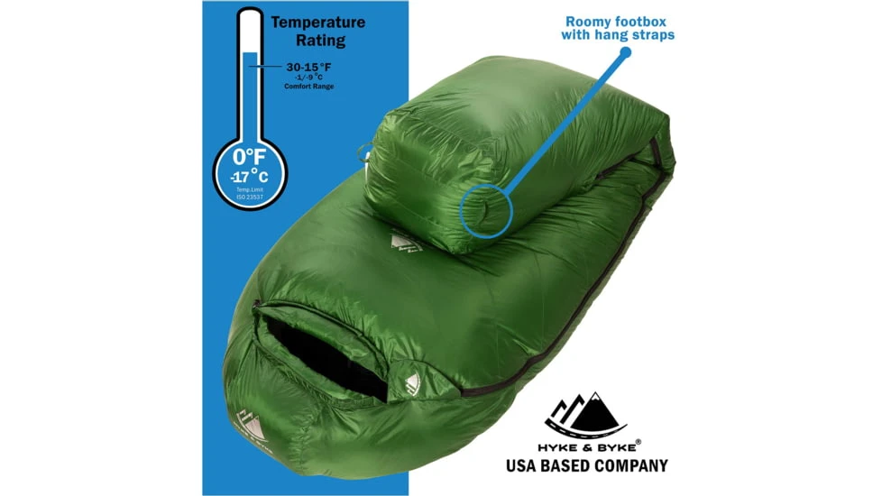 Hyke & Byke Katahdin Fill Power Hydrophobic Sleeping Bag W/ Advanced Synthetic, 625FP, 0F Degrees 4 Hyke & Byke Katahdin Fill Power Hydrophobic Sleeping Bag W/ Advanced Synthetic, 625FP, 0F Degrees - Image 2