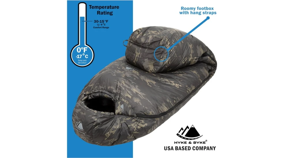 Hyke & Byke Katahdin Ranger Fill Power Hydrophobic Sleeping Bag W/ Advanced Synthetic, 625FP, 0F Degrees 5 Hyke & Byke Katahdin Ranger Fill Power Hydrophobic Sleeping Bag W/ Advanced Synthetic, 625FP, 0F Degrees - Image 3